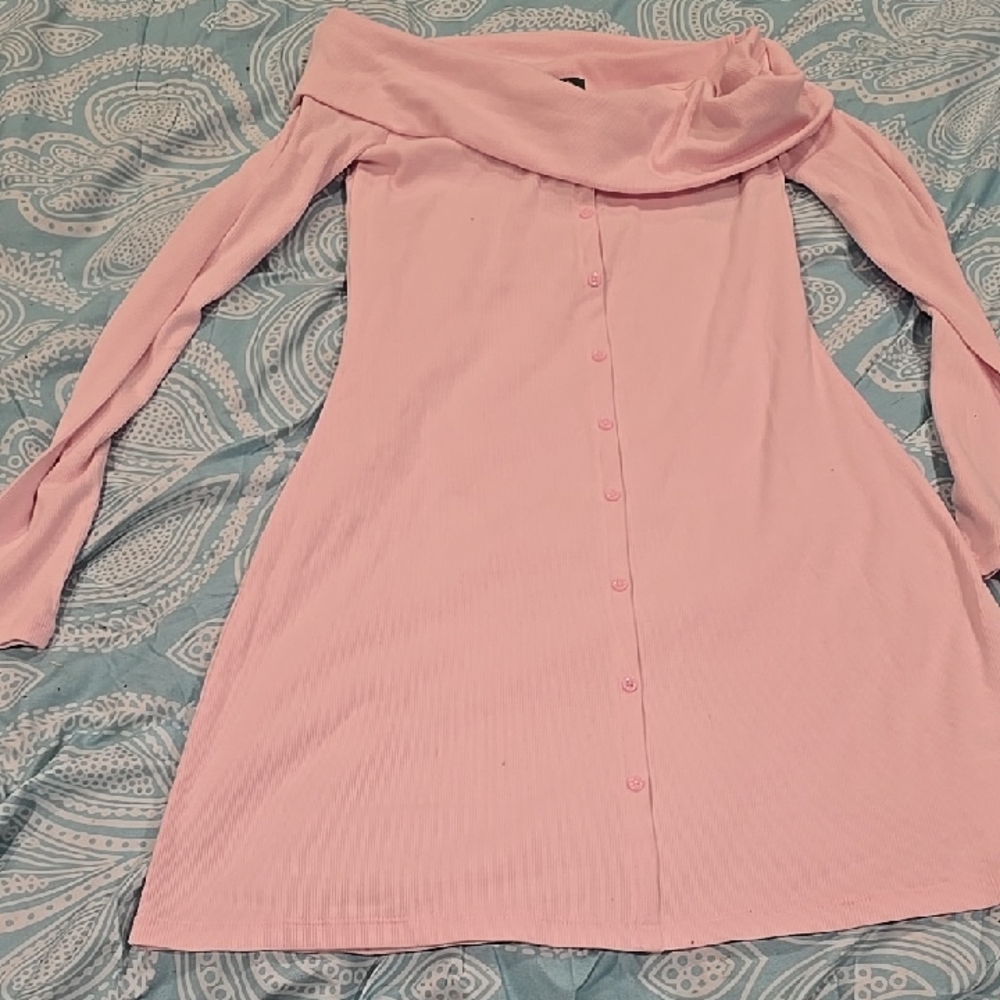 ❤️10/$40 New Pink Off-Shoulder Button-Down Dress